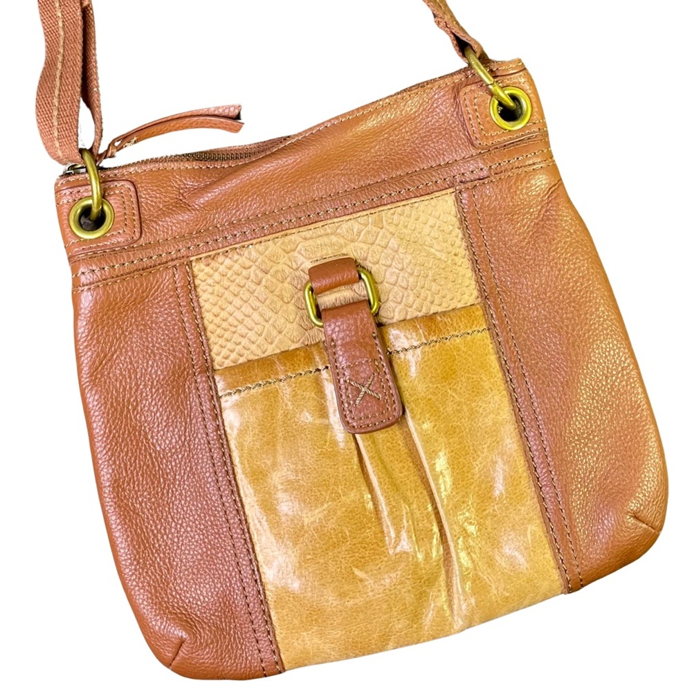 The Sak Kendra 100% Leather Patchwork Crossbody Bag Brown Tan